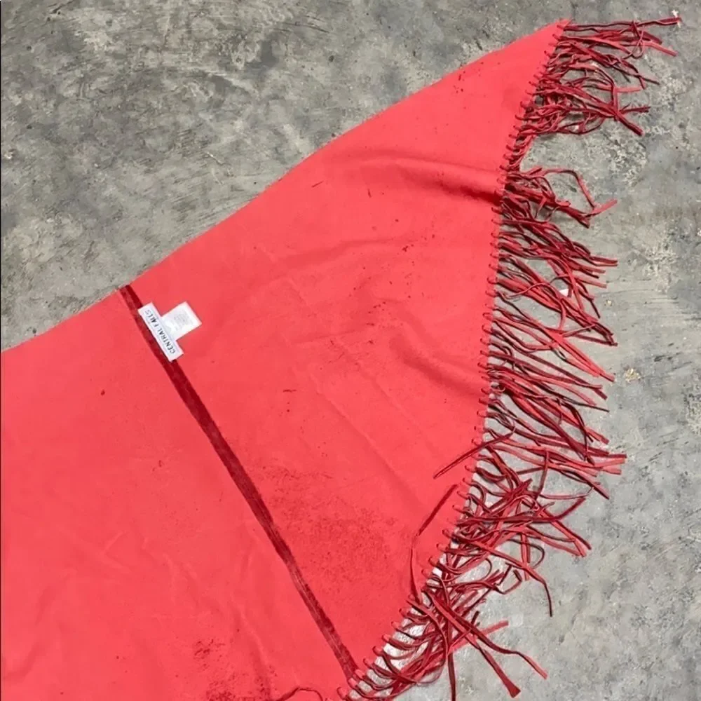 Central Falls Red Suede Fringed Cape Shawl